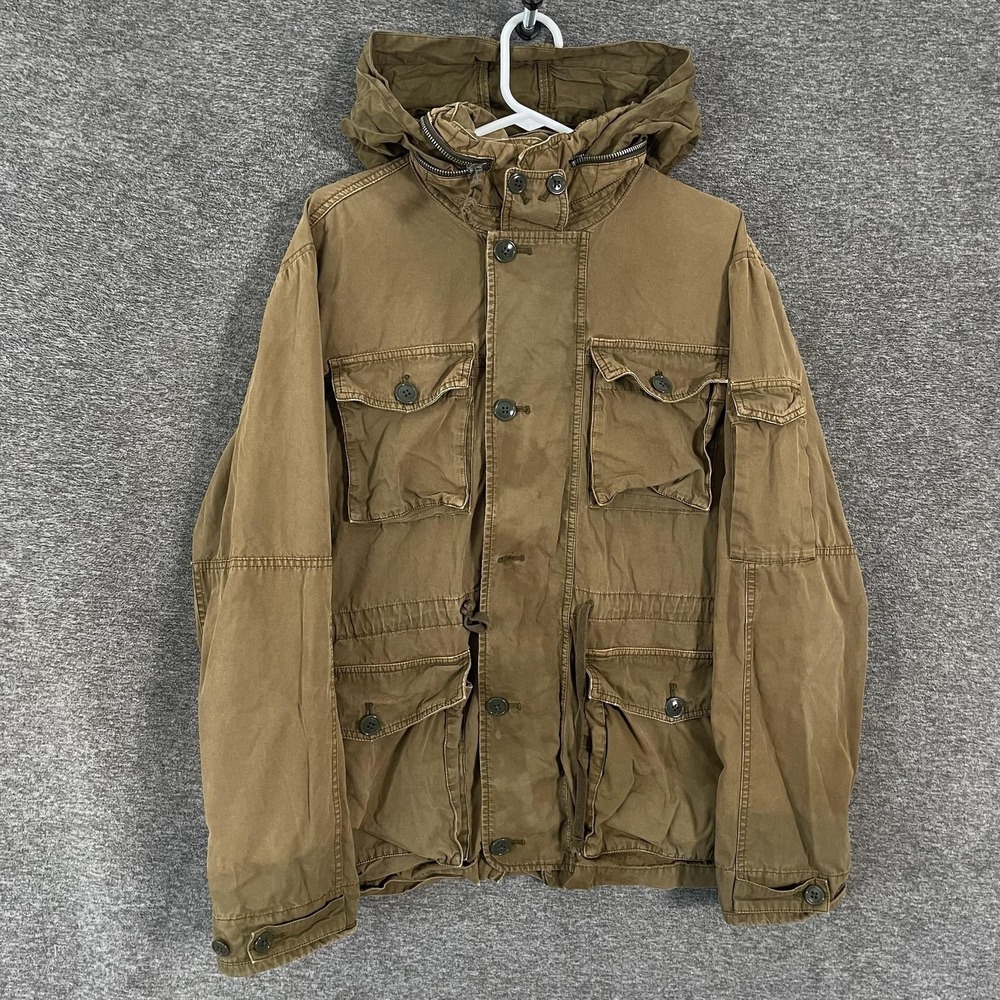 Wallace & Barnes Jacket Mens Large Brown Hooded Military Field Full Zip READ